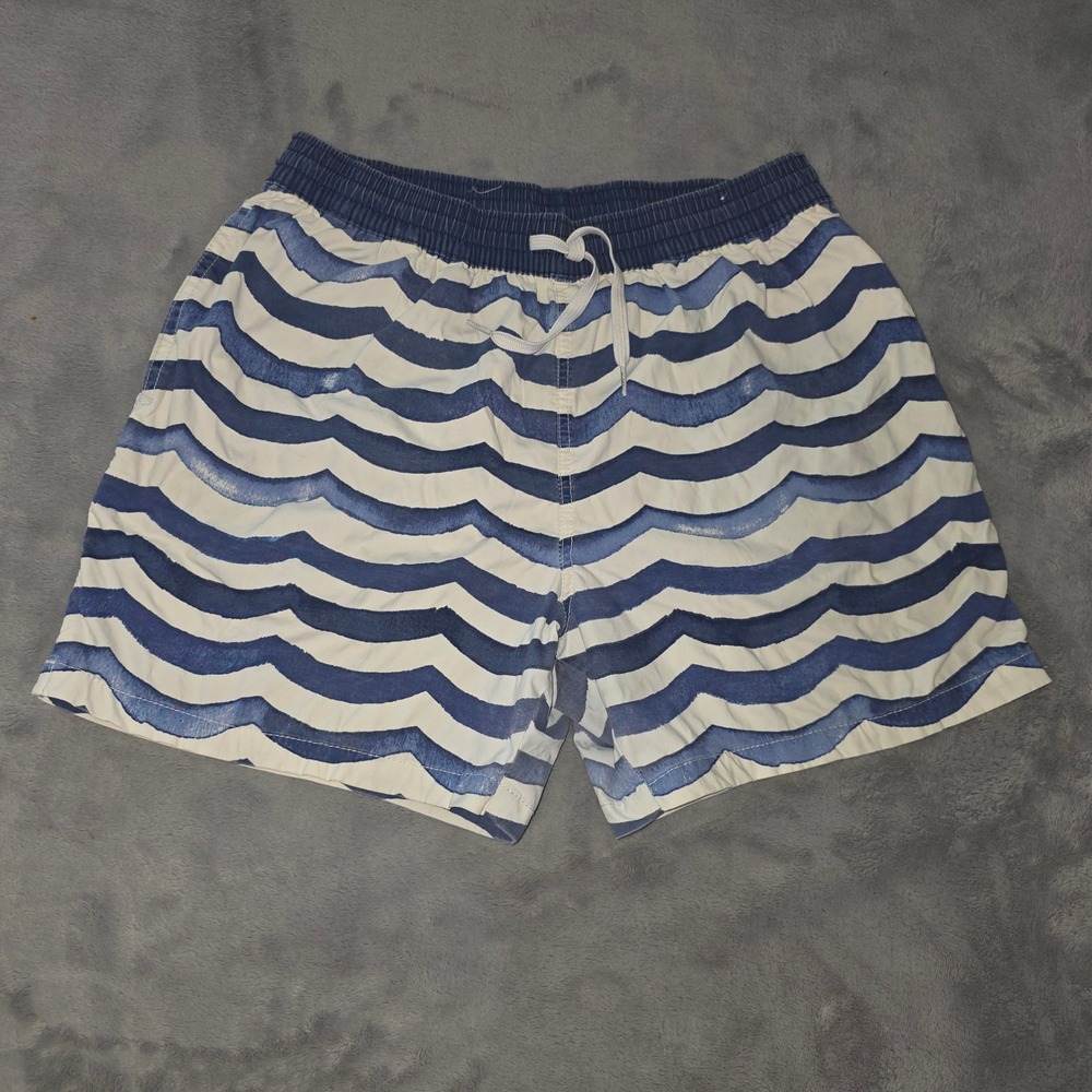 chubbies Navy and White Wave Stripe Swim Trunks